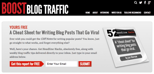 Example of free opt in on Boost Blog Traffic