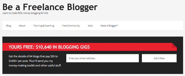 Example of free opt in on Be A Freelance Blogger