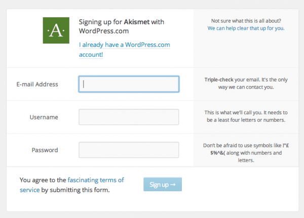 Signup for WordPress.com to activate Akismet