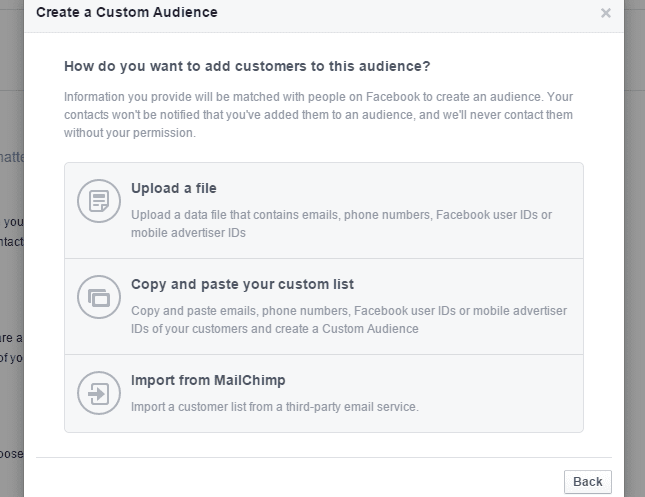 Import CSV file to Facebook or email address from MailChimp