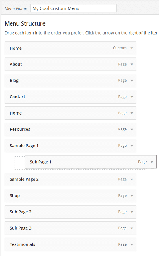Thesis theme custom menu