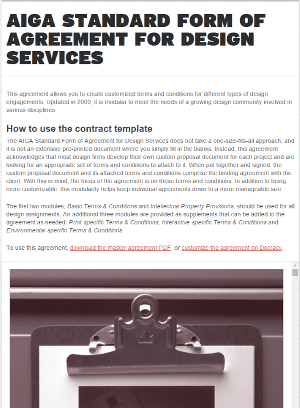 Where To Find Web Design Contract Templates For Web Design Projects - AIGA STANDARD FORM OF AGREEMENT FOR DESIGN SERVICES
