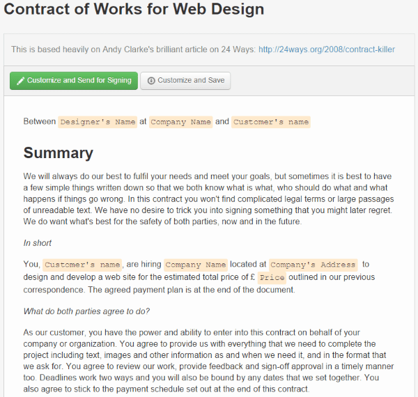 Where To Find Web Design Contract Templates For Web Design Projects - Contract of Works for Web Design