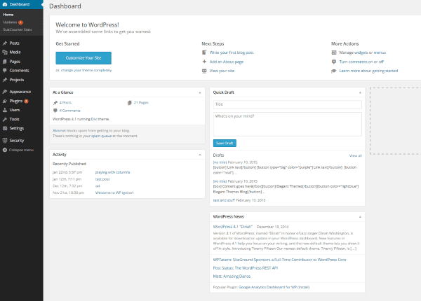 WordPress vs. Joomla – wordpress dashboard