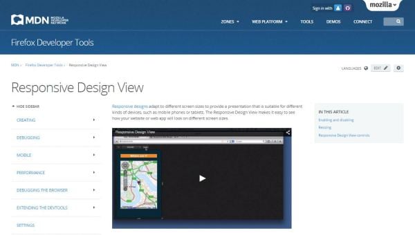 Firefox The Responsive Design Mode