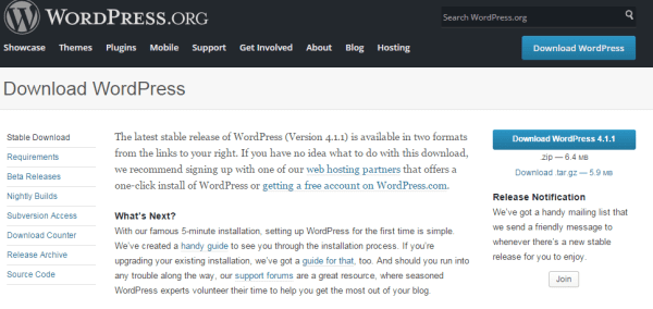 WordPress Download Page Screenshot