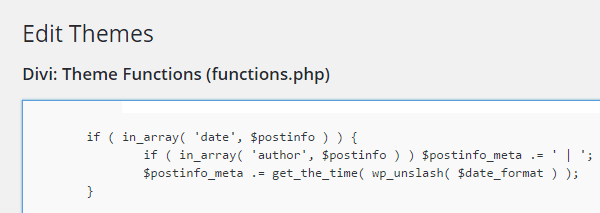 Editing the functions.php file with the Theme Editor