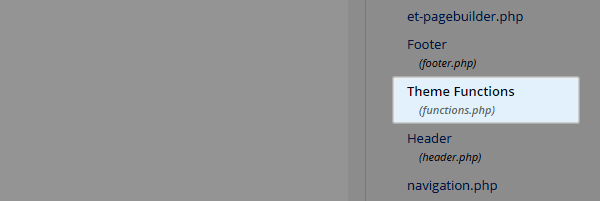 Locating the functions.php file through the Theme Editor