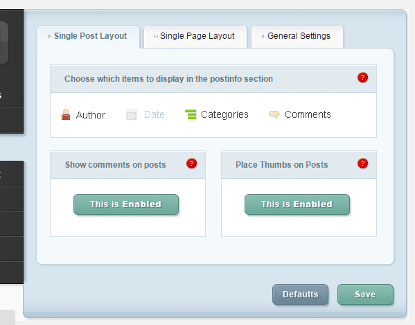 ePanel Single Post Layout settings