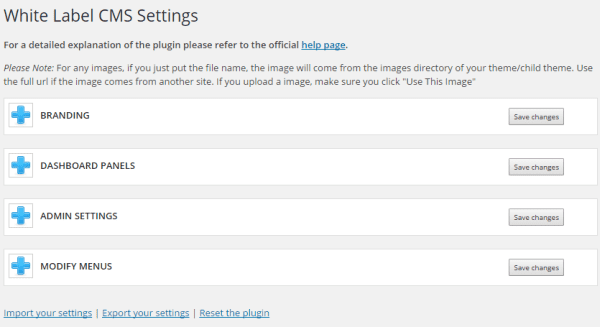 Settings Area of White Label CMS