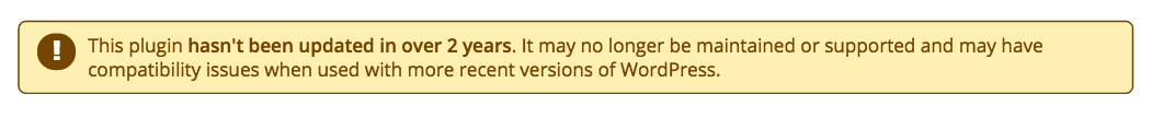 WP Plugin Warning Screenshot