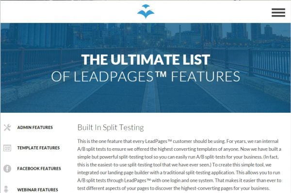 Split testing with lead pages