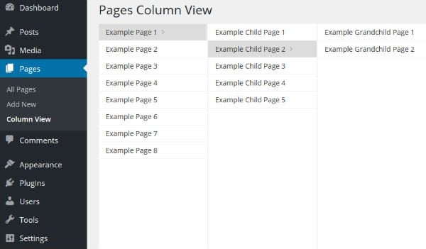 Pages Column View interface