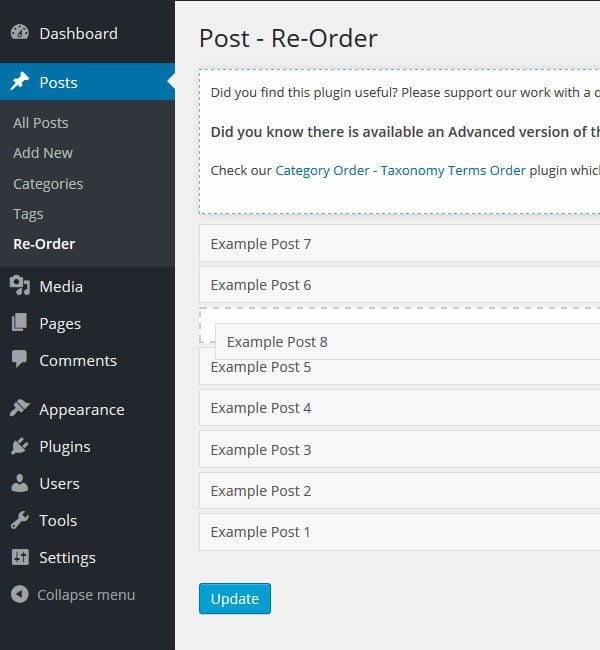 Re-order drag-and-drop interface