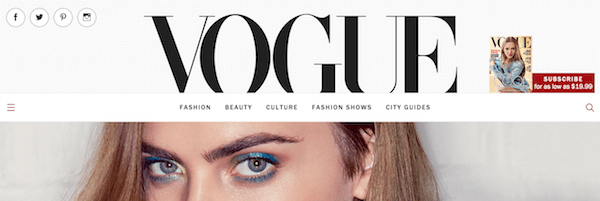 Shot of Vogue's homepage