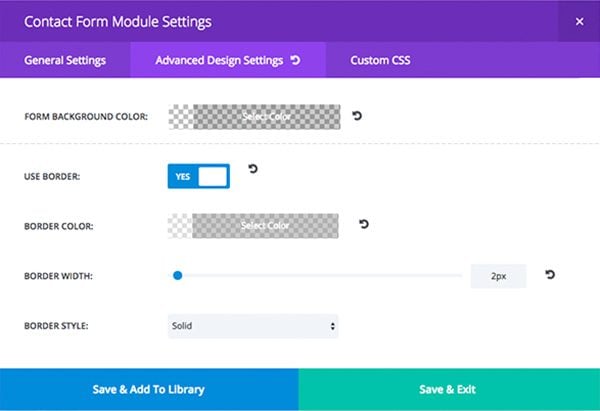 This is what theses settings look like the the Advanced Design Settings of the Contact Form Module.