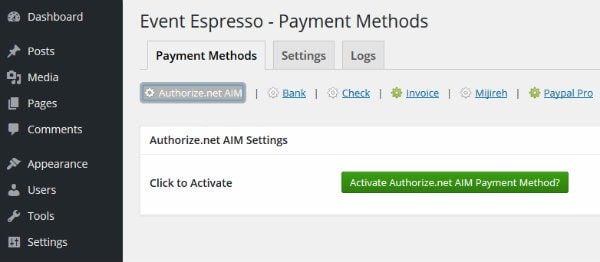 Event Espresso Activate Payment Gateway