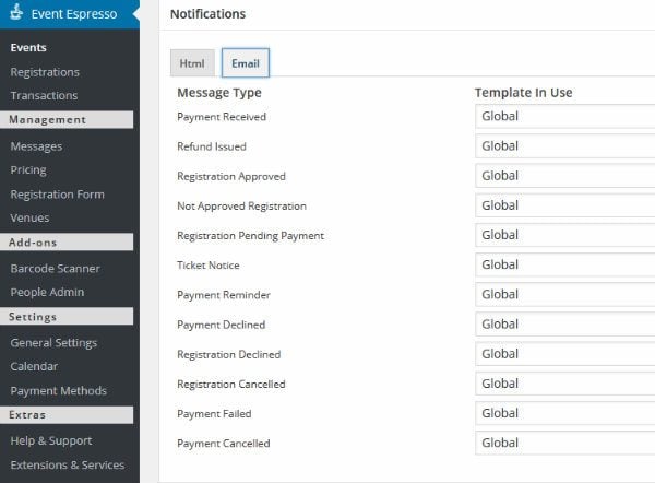 Event Espresso Email Notifications