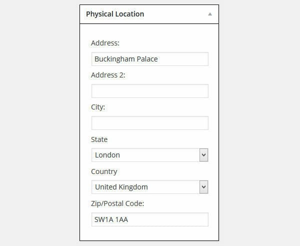 Physical Location Metabox