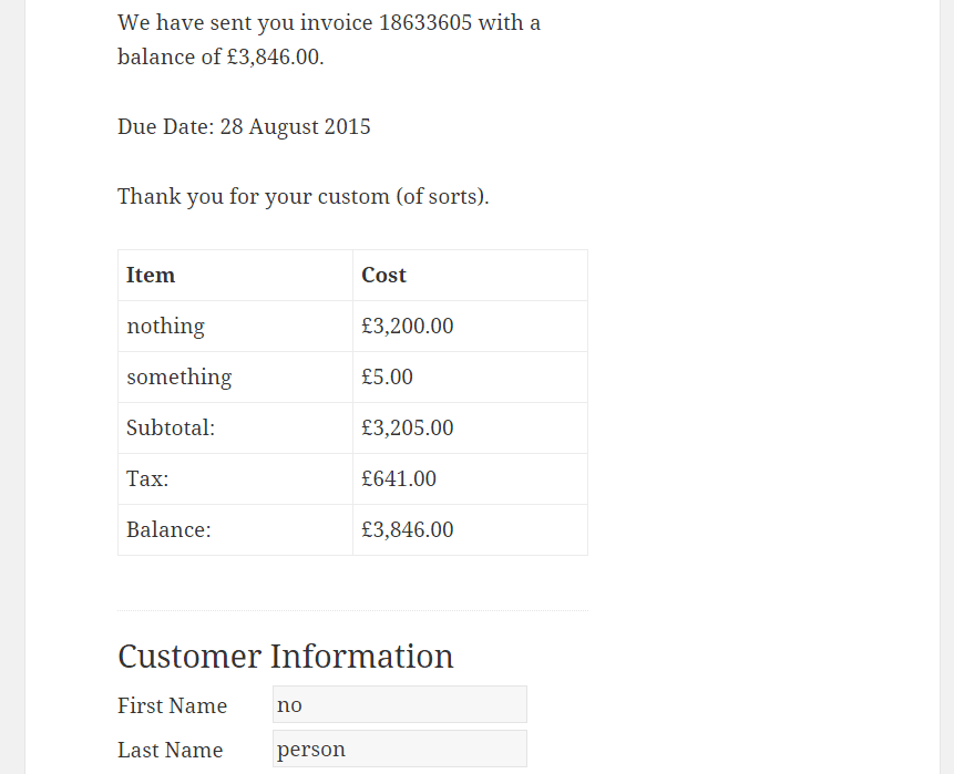 WP-Invoice Front End example.