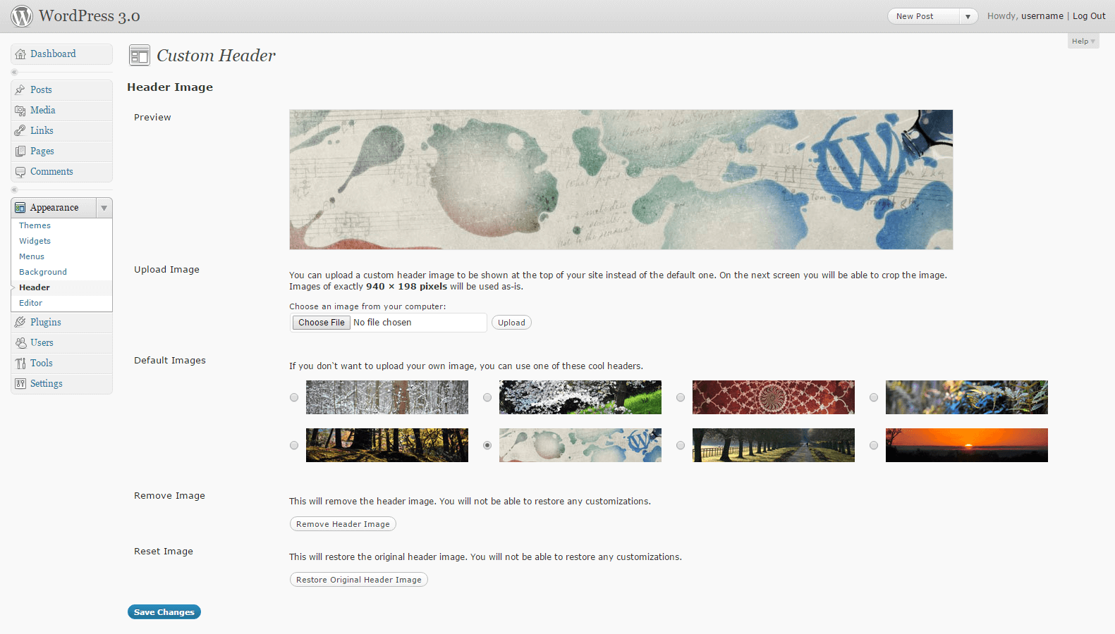 WordPress Admin in Version 3.0