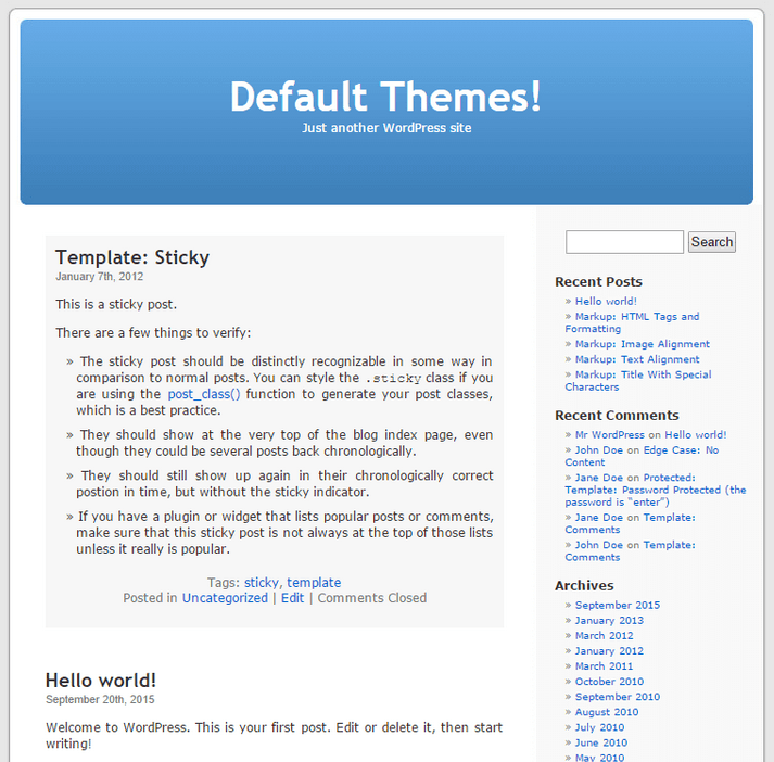 Default Kubrick theme