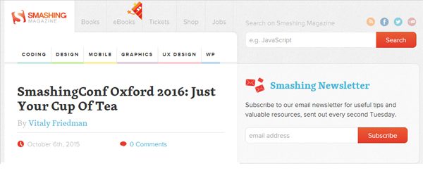 Smashing Magazine as seen on an iPad.