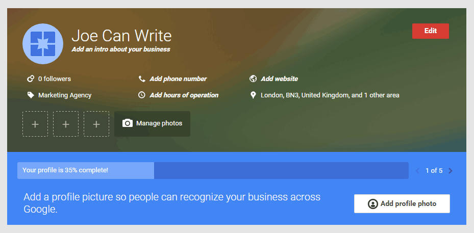 Google My Business Edit Page