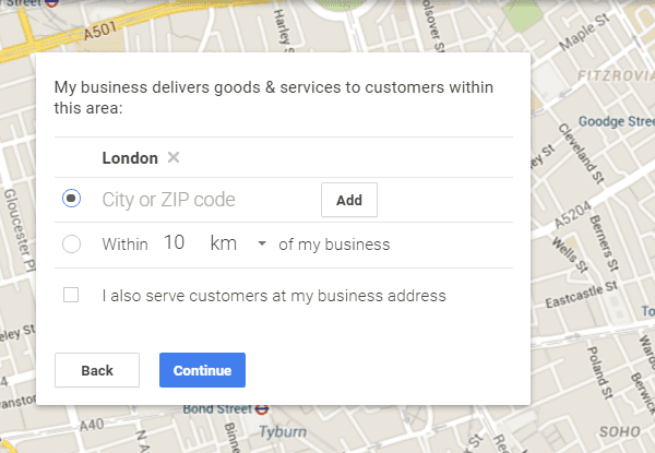 Google My Places Set Service Area