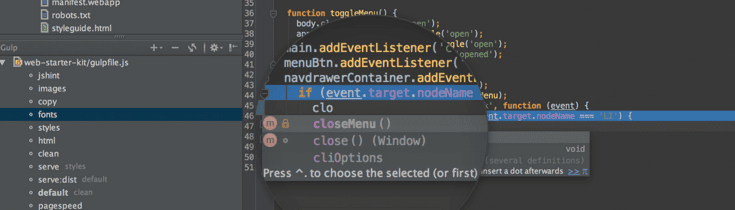 The WebStorm text editor from JetBrains.