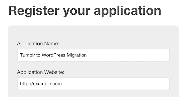 Tumblr App Registration Fields