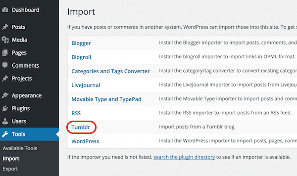 WordPress Tumblr Import