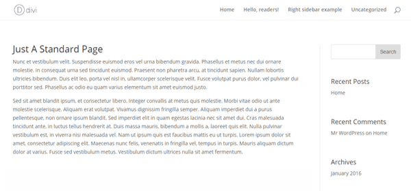 A Divi site showing a slightly modified sidebar.