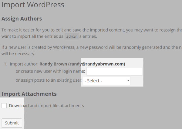 WordPress import authors