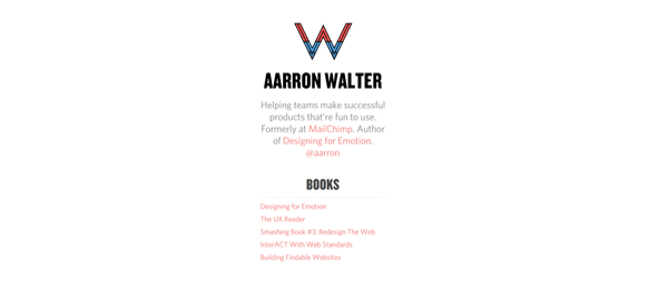 A screenshot of Aarron Walter's homepage.