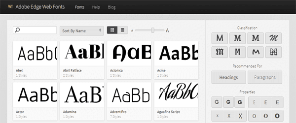 A screenshot of the Adobe Web Edge Fonts homepage.