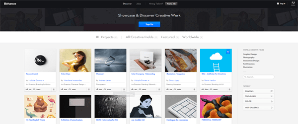 A screenshot from the Behance homepage.