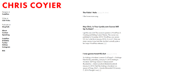 A screenshot of Chris Coyier's homepage.