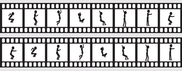 Two reels of animations showing a stickman jumping.