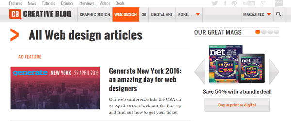 A screenshot of the Creative Bloq web design section.