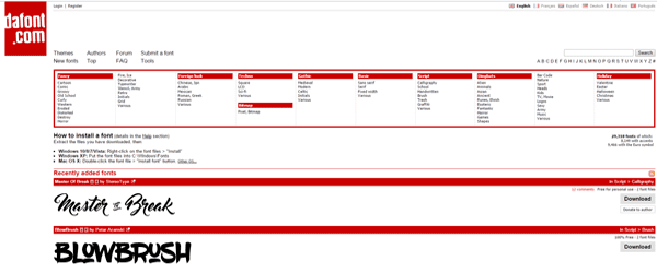A screenshot from the DaFont homepage.