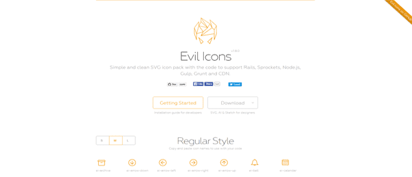 A screenshot from the Evil Icons homepage.