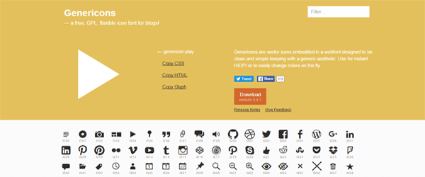 A screenshot from the Genericons homepage.