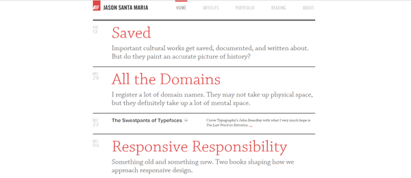 A screenshot of Jason Santa Maria's homepage.