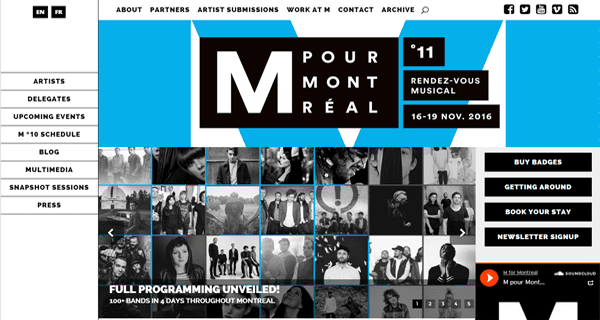 A screenshot from the M for Montreal website.