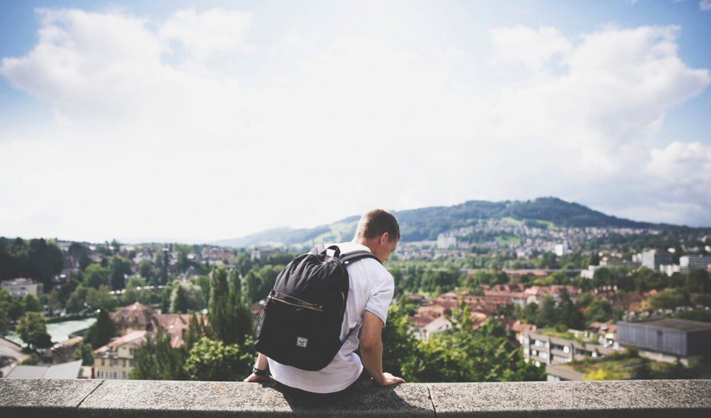 Man on backpacking trip