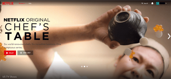 Netflix's homepage establishes a visual hierarchy on its homepage.