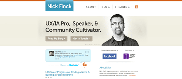 A screenshot of Nick Finch's homepage.