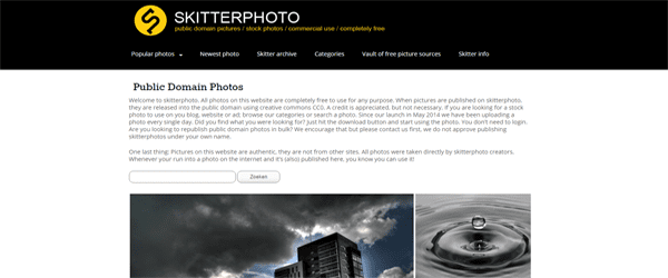 A screenshot from the Skitter Photo homepage.