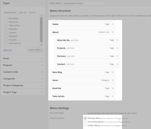 wordpress menu structure